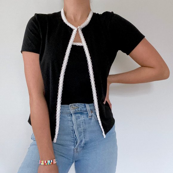 Vintage Tops - 90s Dainty Black & White Matching Set